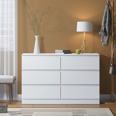 Carlton 6 Drawer Double Dresser - 3+3 Configuration, Scratch-Resistant, Handleless Design, Matte Finish. 12cm Deep Drawers