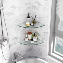 Glass Corner Shelf for Wall, glass corner shower shelf, clear