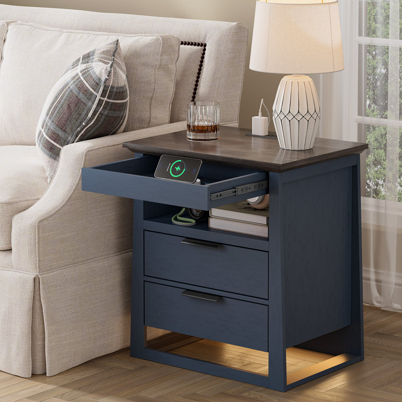  24'' Tall 2 -Drawer End Tables with Storage and Built-in Outlets, Sensing Led Lights for Living Room,Bedroom