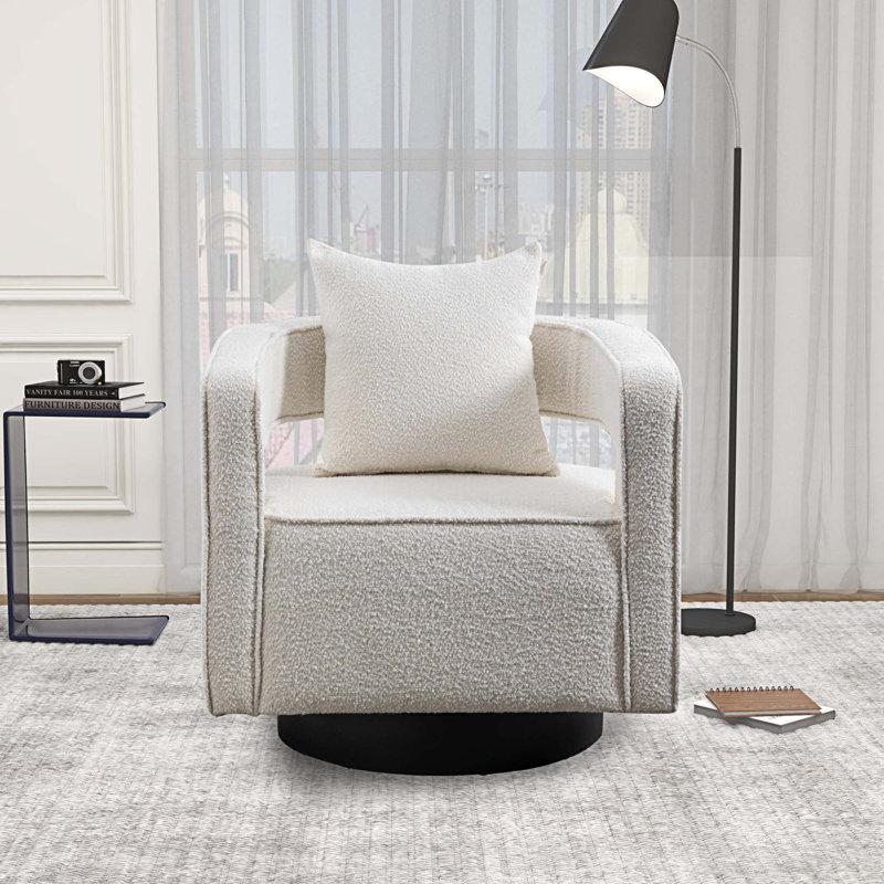 Fauteuil pivotant large de 29 po Caelyn, Bouclé ivoire