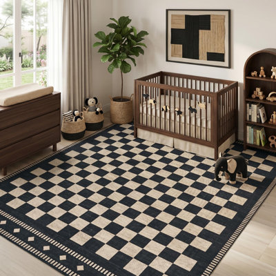 Tapis à carreaux lavables pour le salon Tapis antidérapant pour la chambre à coucher