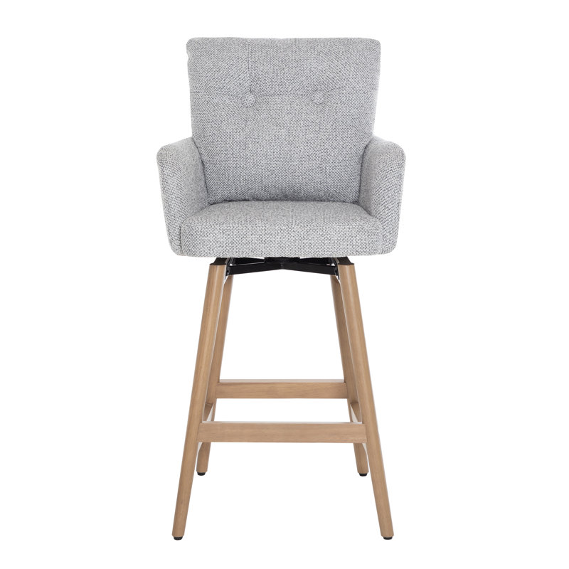 Swivel Upholstered Counter Stool with Solid Wood Frame, Grey