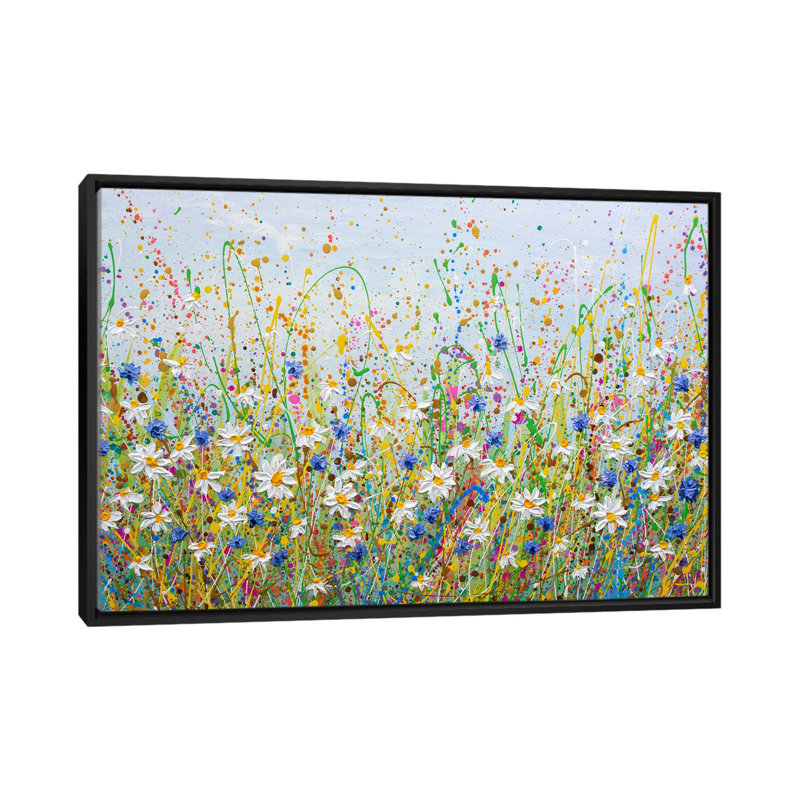 Marguerites et bleuets - reproduction d'art murale - toile encadrée, H 18 po x l 26 po, Noir