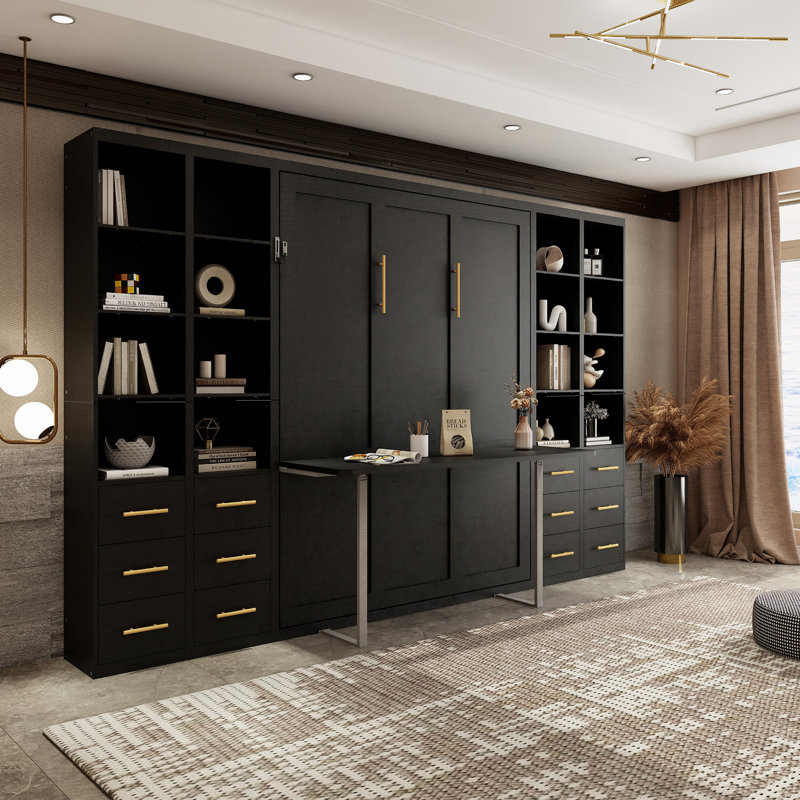 Lit pliant polyvalent avec bureau et quatre armoires VersaNest, Black