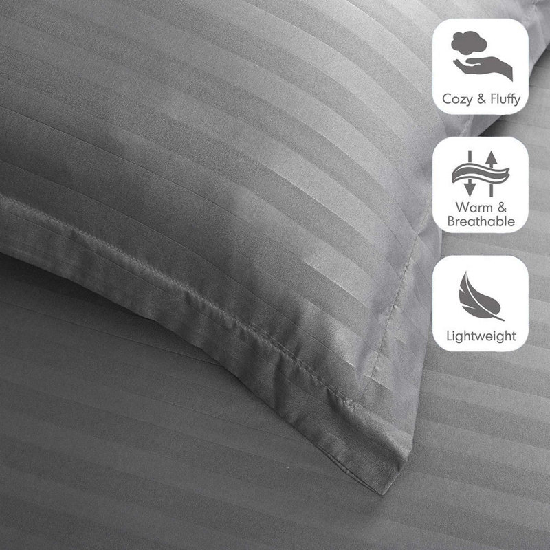 Nisreen Microfiber / Polyester Striped Duvet Cover with Pillow Shams, Double  Duvet Cover + 2 Standard Shams, Grey