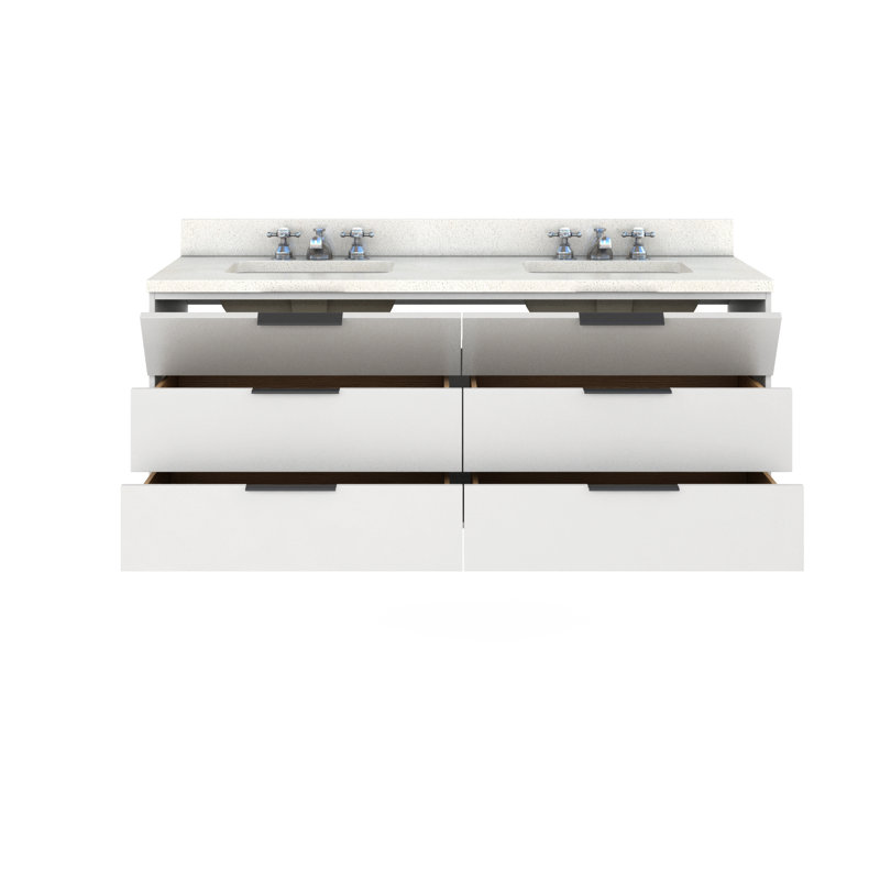 Soho 60" Solid Wood Bathroom Vanity with Durable Quartz Top, Double Basin, White