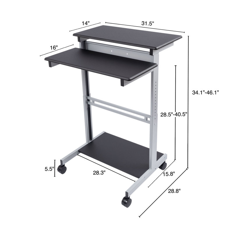 Adjustable Metal Base Standing Desk, 46.1" H x 31.5" W x 28.8" D, Black/Silver