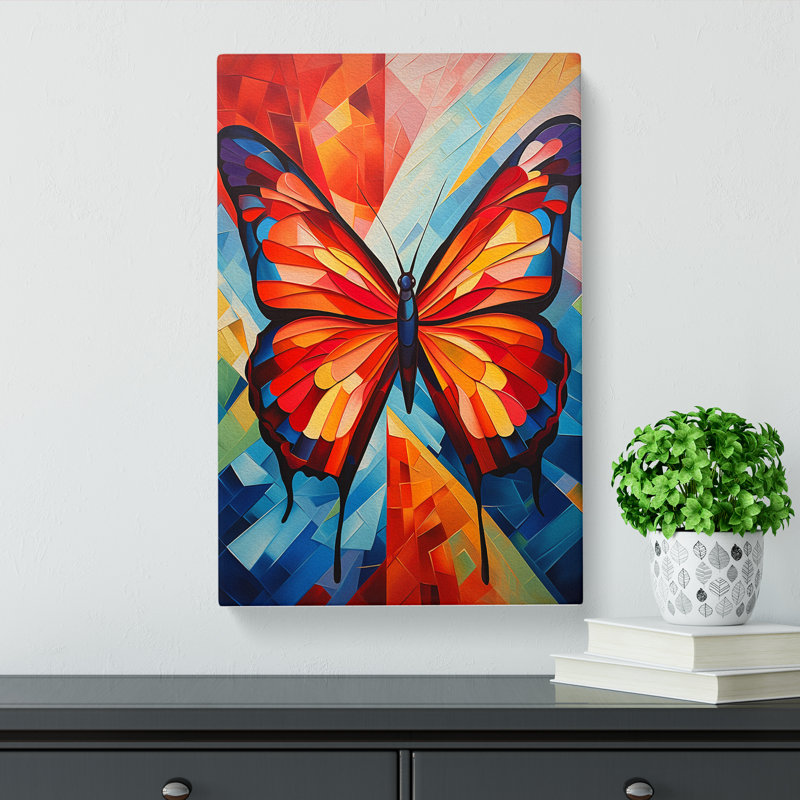 Butterfly Cubism - Wrapped Canvas, 60cm H x 40cm W x 3cm D