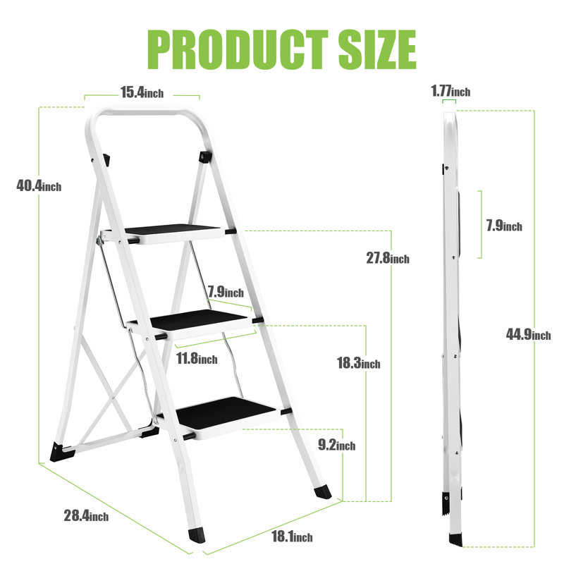 Échelle à 3 marches, escabeaux pliants légers pour adultes avec pédale antidérapante, échelle portative en acier robuste avec mains courantes, capacité de 330 lb