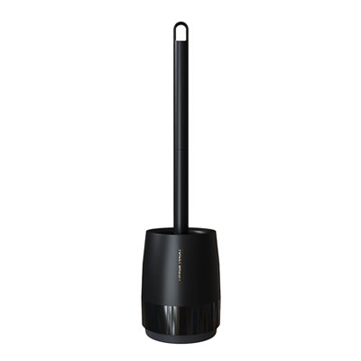 Brosse de toilette compacte moderne avec poils durs et support, nettoyage de salle de bain à longues poignées, 15,4 x 3,9 x 3,9 po, noir