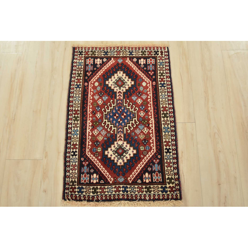 Tapis oriental rétro en laine rouge noué à la main 1 pi 9 po x 2 pi 8 po Tribal