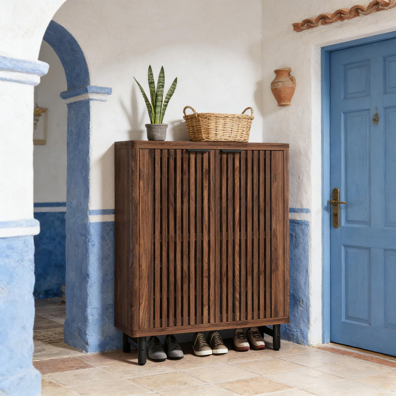 Armoire de rangement en bois, armoire à chaussures, Noyer