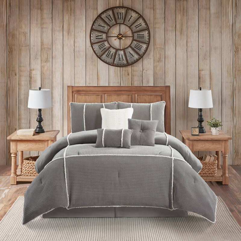 Arvada 7 Piece Comforter Set, King Comforter + 6 Additional Pieces, Gray