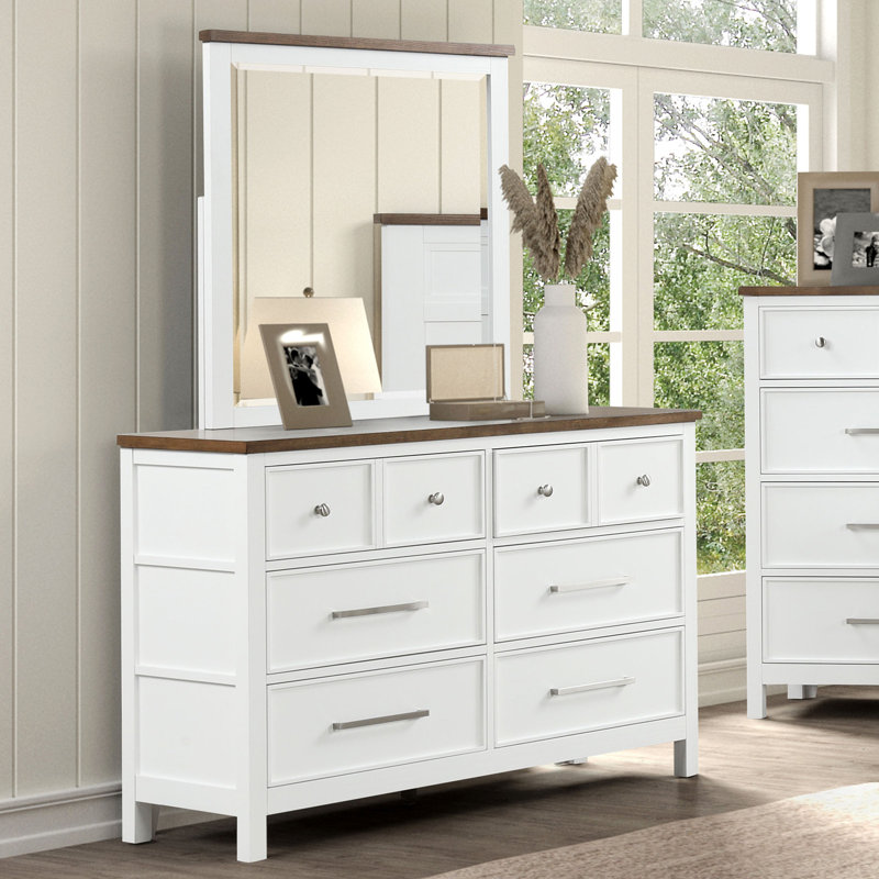 Commode 6 tiroirs avec miroir Giordani, Blanc
