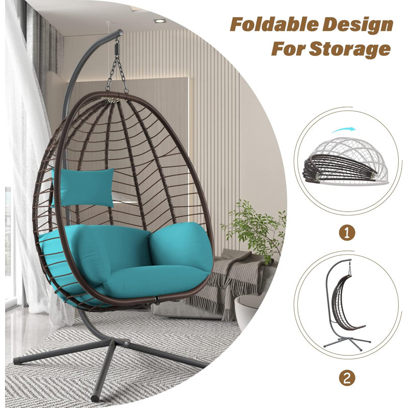 Hanging Egg Chair With Stand - Ergonomic Wicker Rattan Swing Chair For Indoor And Outdoor Use, Includes Cushion And Headrest For Comfortable Relaxation