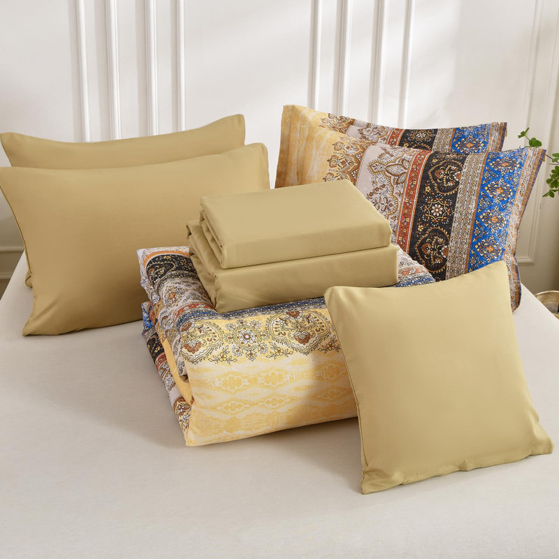 Ensemble de courtepointe 8 pièces Bohemian, Édredon très grand + 7 pièces supplémentaires, Jaune