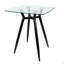 Table de comptoir carrée Mid-Century moderne avec pieds en métal noir et plateau en verre transparent