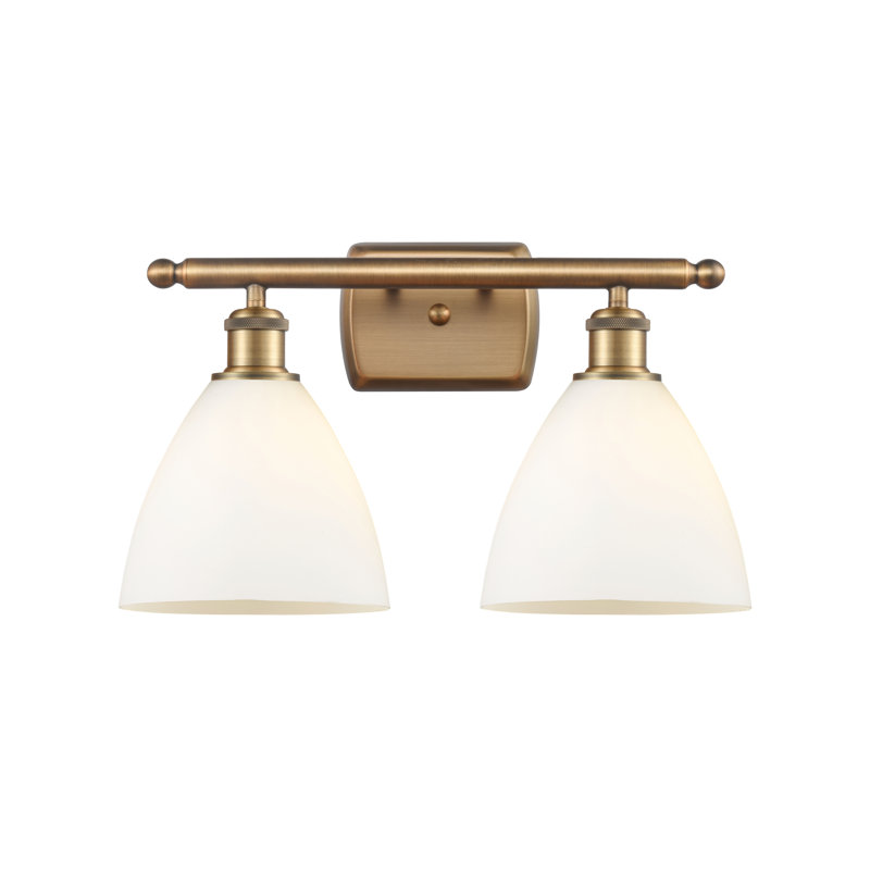 Éclairage pour meuble-lavabo 2 lumières Shauna, Blanc mat, Incandescent, Laiton brossé