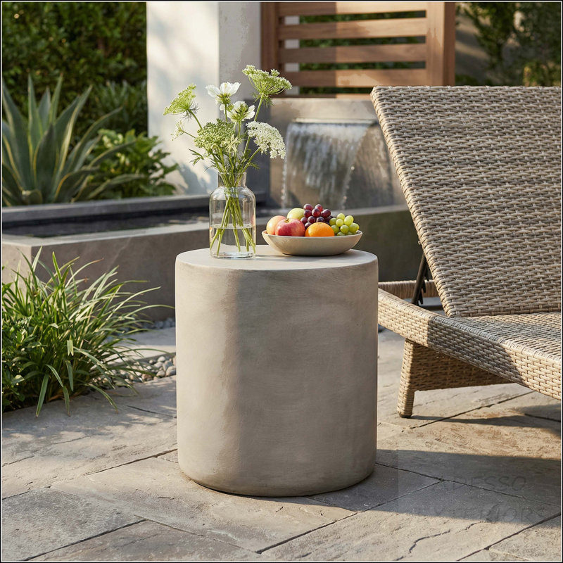 Cylinder MGO Side Table with Smooth Concrete Finish, Taupe