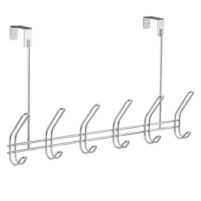 iDesign Classico Steel Over-The-Door 12-Hook Storage Rack - 18.75" x 5" x 10.75", Chrome