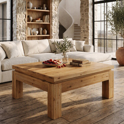 Table basse 31,5 "carrée en bois massif pour le salon, brun rustique
