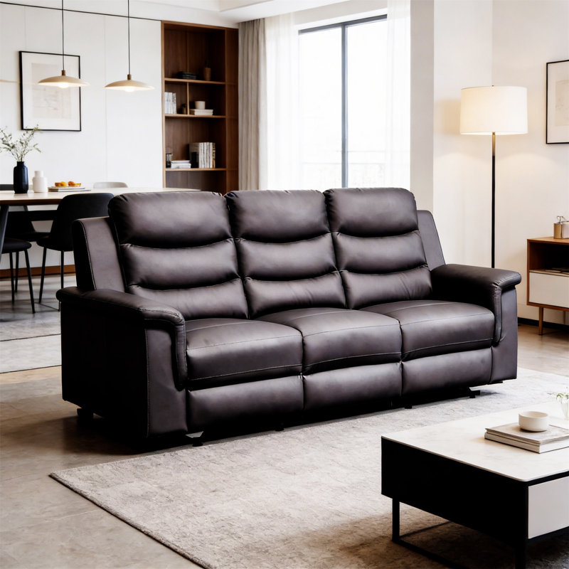 Canapé inclinable avec housse de console centrale, 3 sièges extensibles en cuir noir