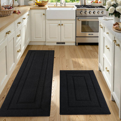 Kitchen Mats 2-Piece Non Slip,Absorbent Dirt-Resistant Machine Washable Rug for Laundry,Entry