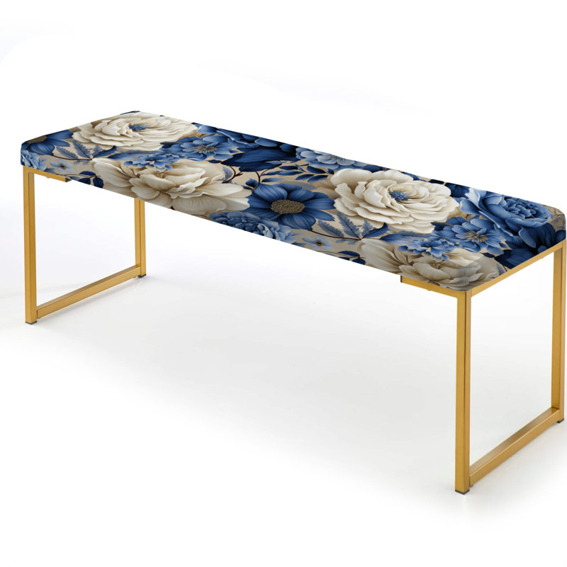 Blue Neo Victorian Roses Victorian Pattern - Floral Upholstered Gold Bench