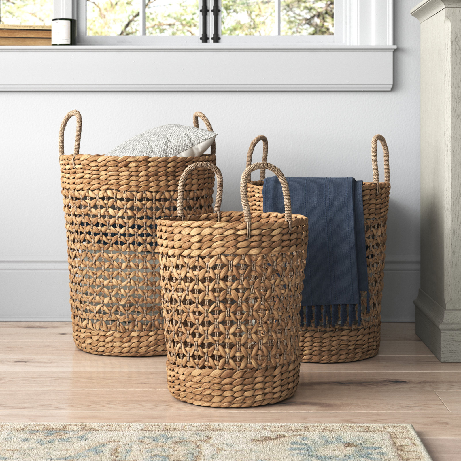 Seagrass Handmade Woven Decorative and Functional Storage Basket with Handles