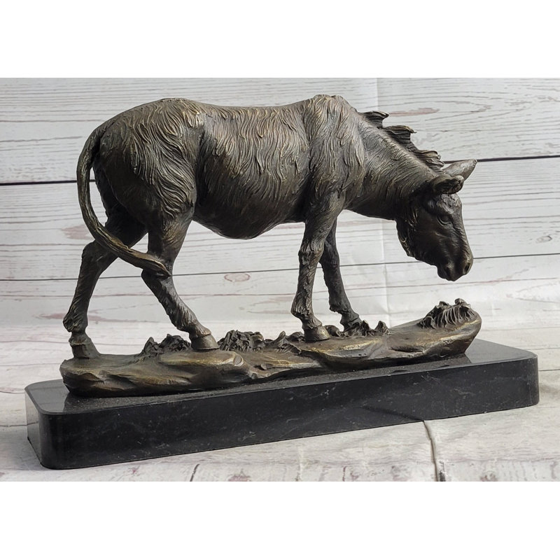 Donkey Mule Bronze Statue Sculpture Handmade Art Figure by Barye on Marble Base