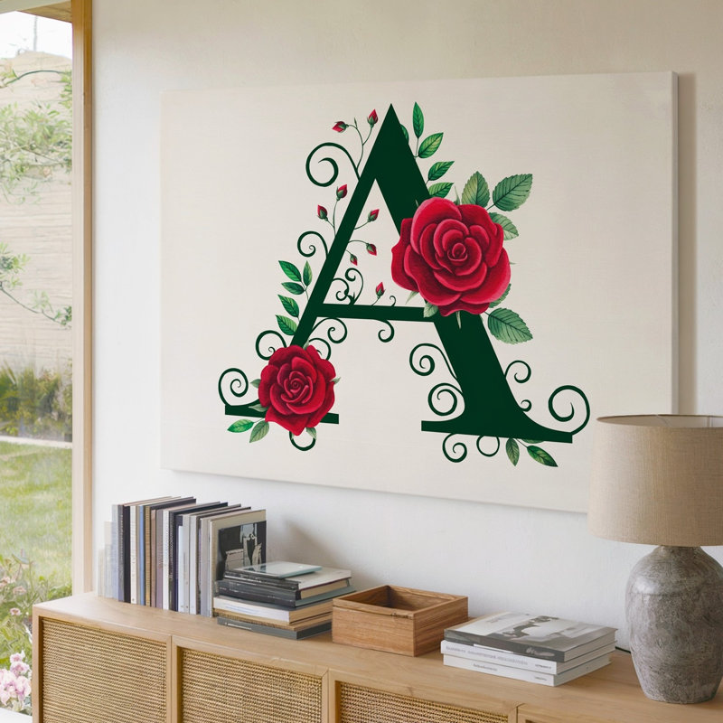Toile, art orné d'une lettre A dans une teinte vert émeraude foncé, H 16 po x l 20 po