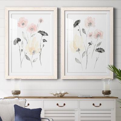 " Blush And Black Wildflowers I " 2 - Pieces Painting Print