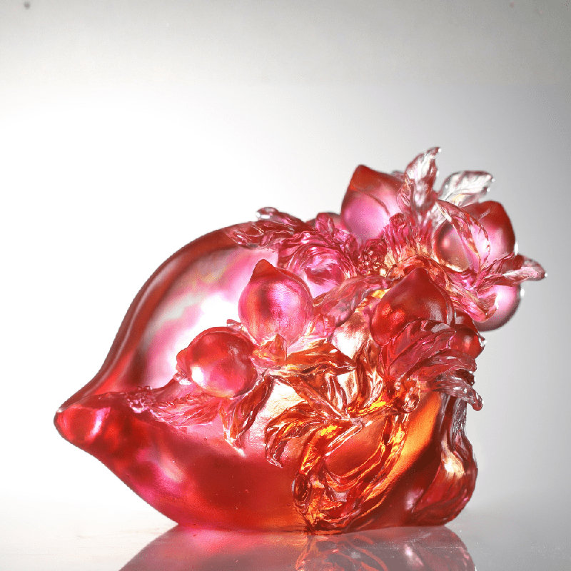 LIULI Crystal, Peach Sculpture | Blessings in the Spring Breeze