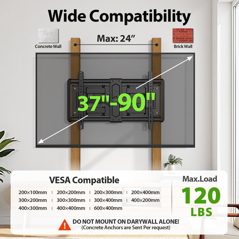 USX MOUNT Ultra Slim Full Motion TV Wall Mount | 37–90", 120 lbs, VESA 600x400mm, 16"/18"/24" Studs