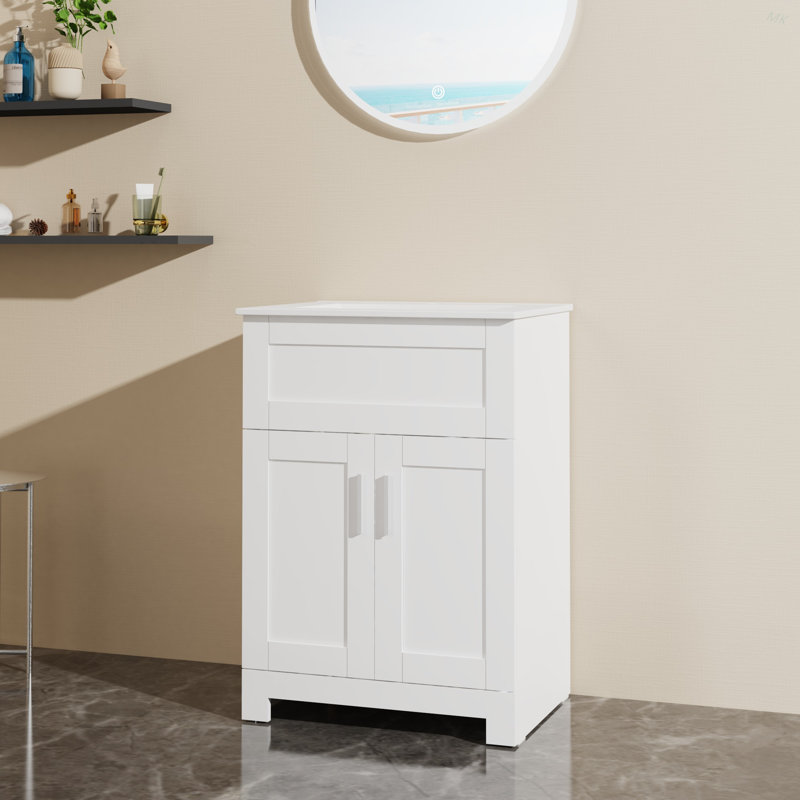 Goodyo 24" Sink Bathroom Vanity Laundry Cabinet Combo, White