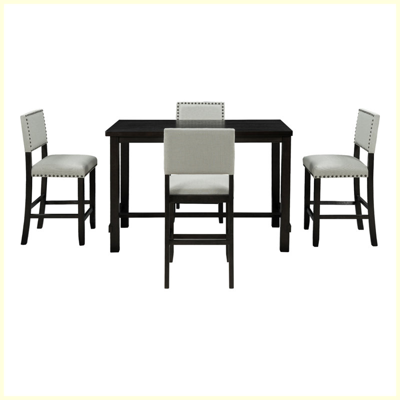 Classic 5-Piece Counter Height Dining Set with 4 Chairs, Espresso, Espresso/White