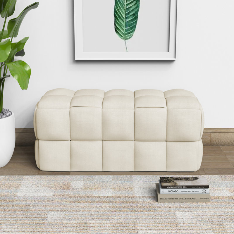 Areeg Linen Upholstered Bench, White