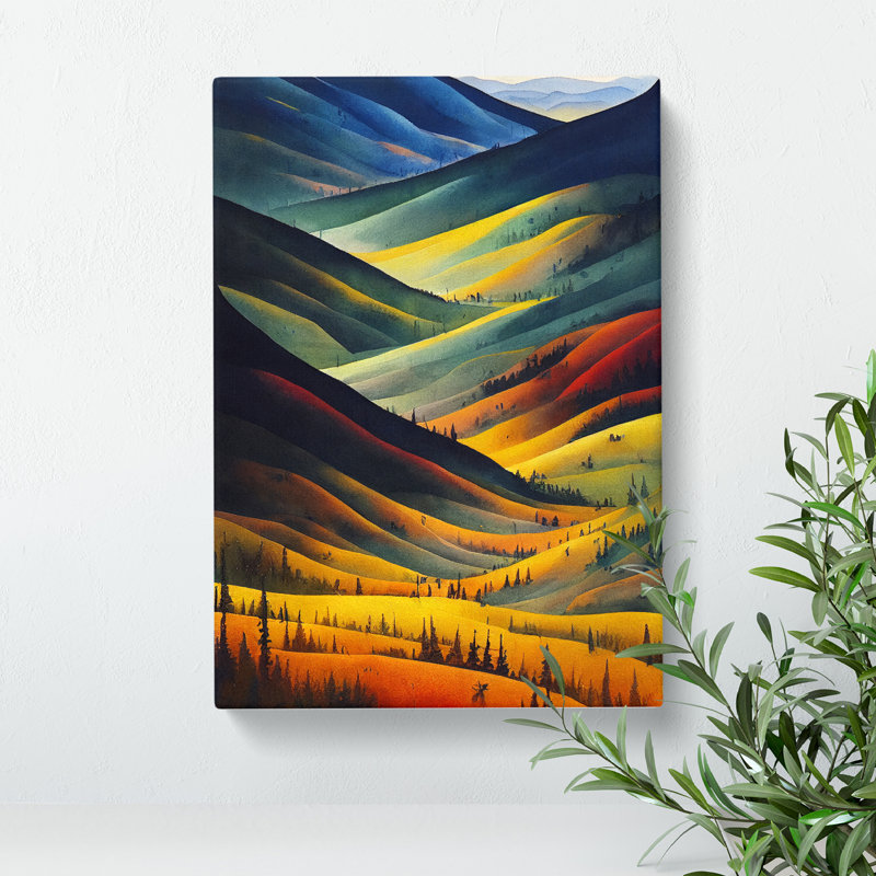Meadow Landscape Watercolour No.1 - Wrapped Canvas, 50cm H x 35cm W x 3cm D