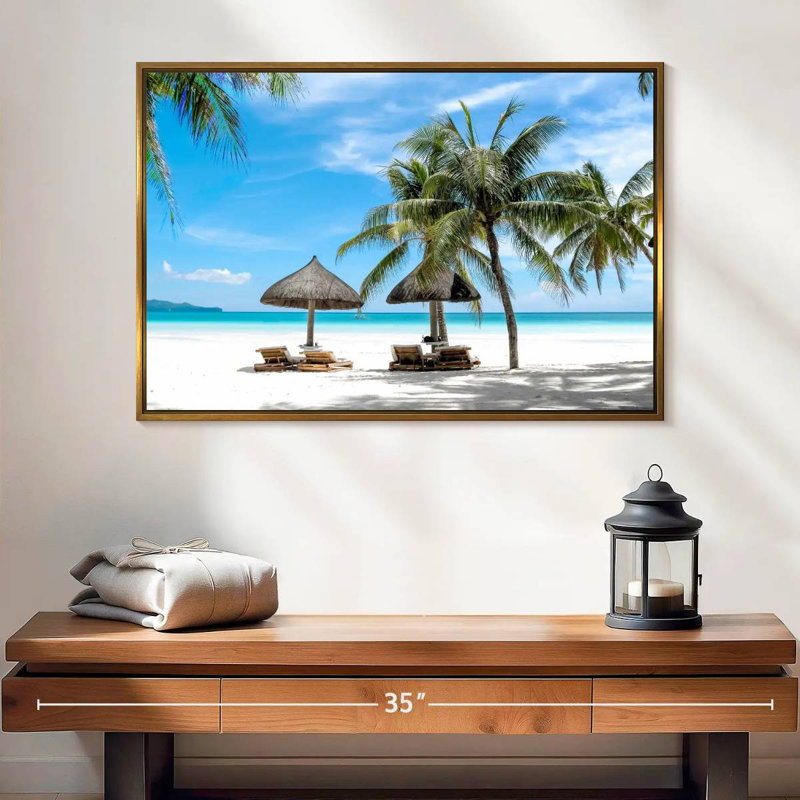 Bord de mer Boracay, 25 po x 17 po, Cadre flottant doré