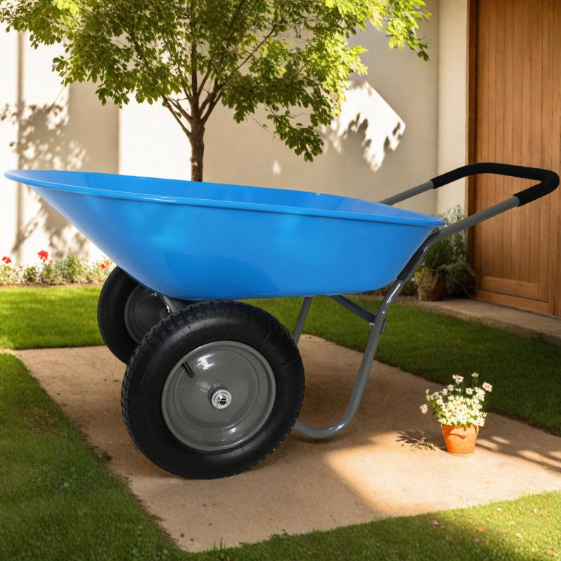 Brouette à plateau en acier avec deux roues pneumatiques de 15 pouces pour le jardinage