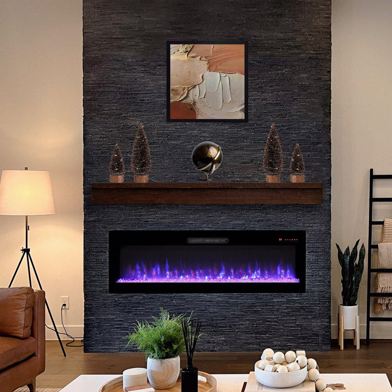 60" Electric Fireplace, Recessed And Wall-Mounted Fireplace
