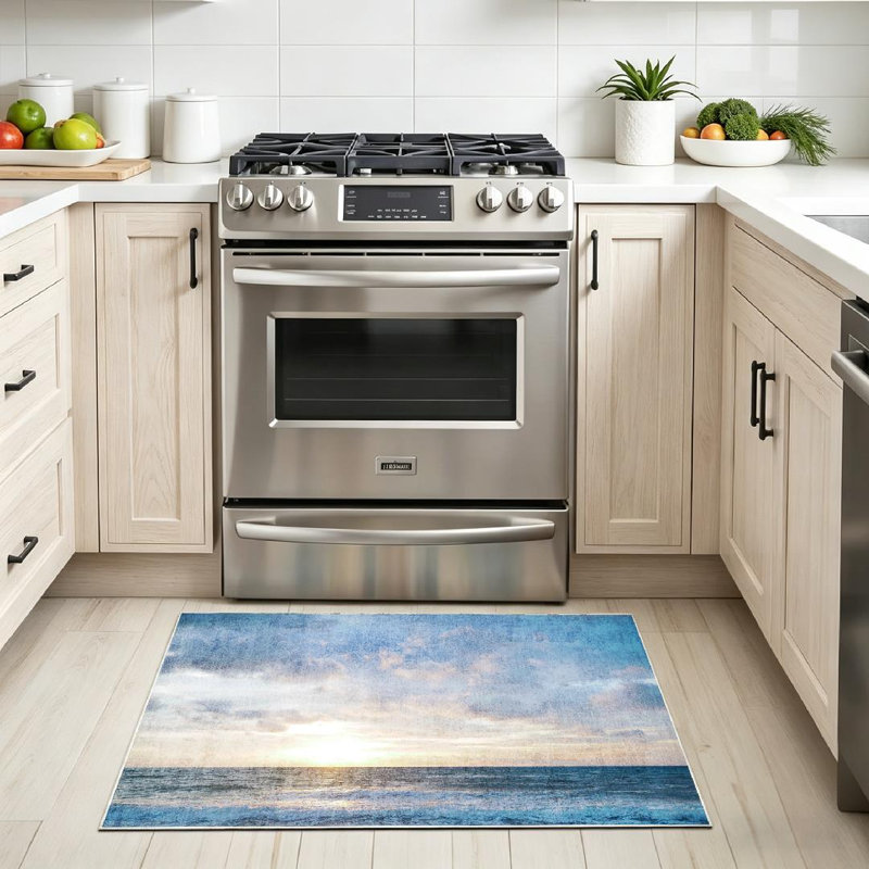 Magnifique tapis d'intérieur de plage tropicale transparent lavable à la machine avec coucher de soleil