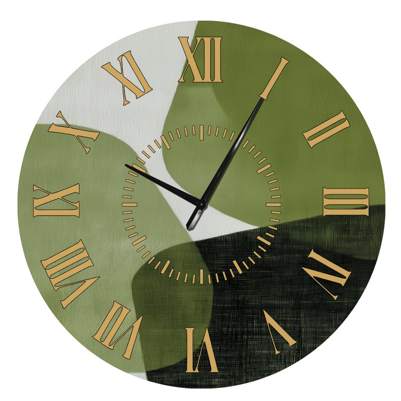 Minimalisme vert avec des formes simples de noir - horloge murale moderne en métal, Surdimensionné
