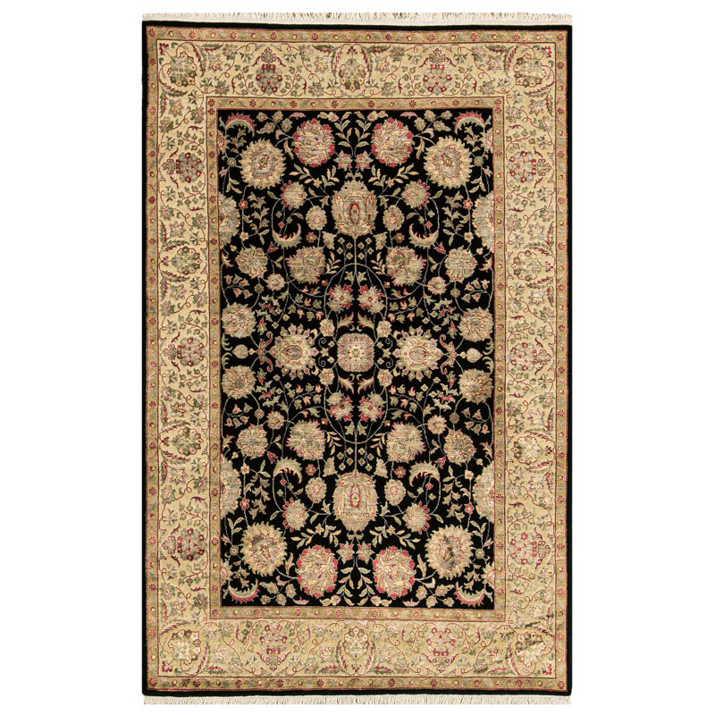 Hand-Knotted High-Quality Black and Gold Area Rug