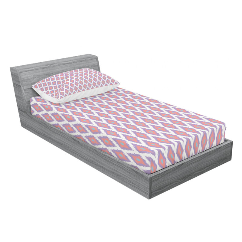 Microfiber Ikat Sheet Set, Twin XL Sheet Set + Fitted Sheet + Pillowcase, Green/Pink Ikat