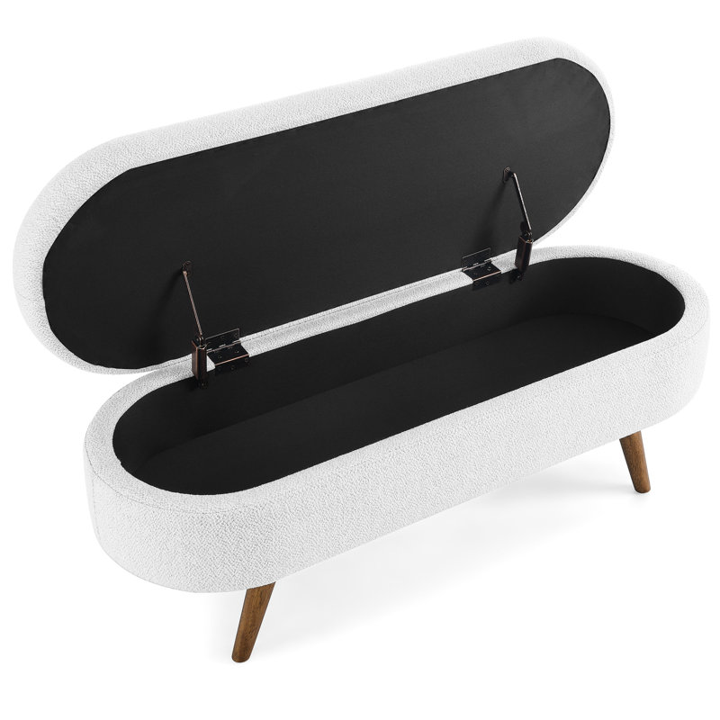 Home Decorative - White Linen With Solid Rubber Wood Legs Storage Bench Robust, White