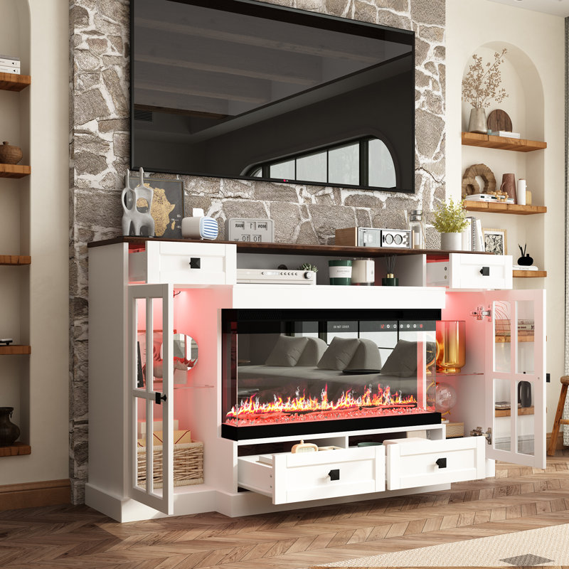 Fireplace TV Stand with LED Lights