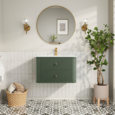 Meuble-lavabo mural simple 30 po avec lavabo flottant vert