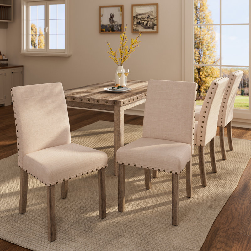  Upholstered Linen Dining Chair In Beige (Set of 2)