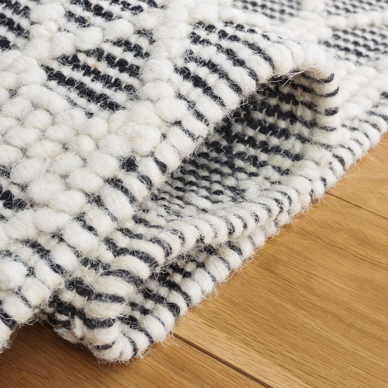 Tapis en laine / coton tissé à la main jacquard en ivoire / noir jacques, Rectangle 4pi x 6 pi
